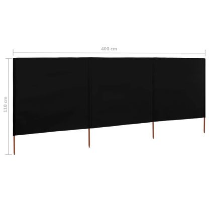 3-panel Wind Screen Fabric 400x80 cm Black