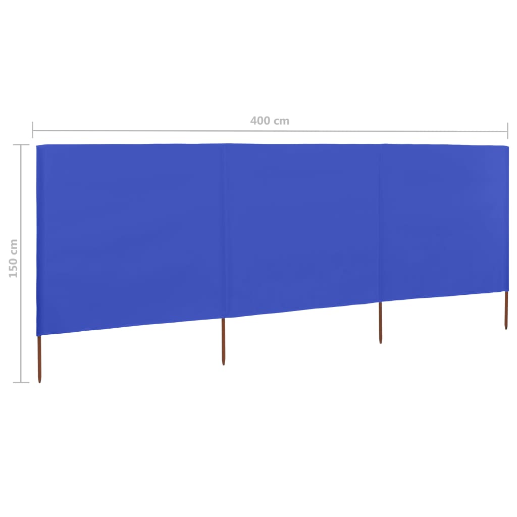 3-panel Wind Screen Fabric 400x120 cm Azure Blue