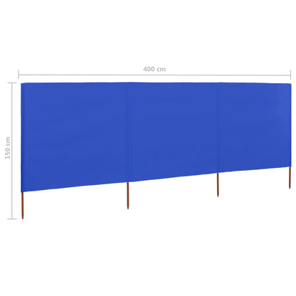 3-panel Wind Screen Fabric 400x120 cm Azure Blue