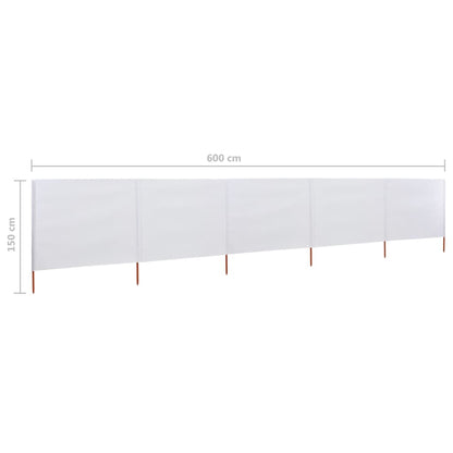 5-panel Wind Screen Fabric 600x120 cm Sand White