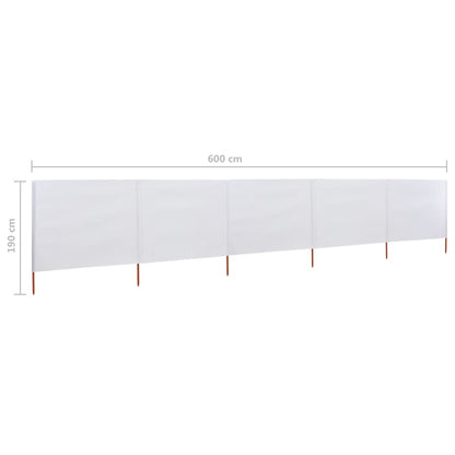 5-panel Wind Screen Fabric 600x160 cm Sand White