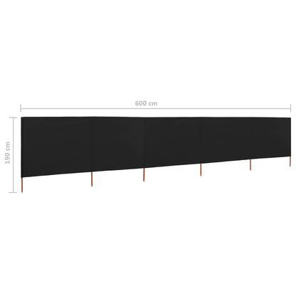 5-panel Wind Screen Fabric 600x160 cm Black