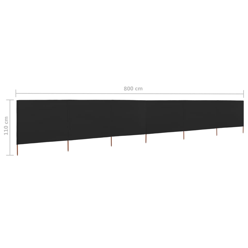 6-panel Wind Screen Fabric 800x80 cm Black