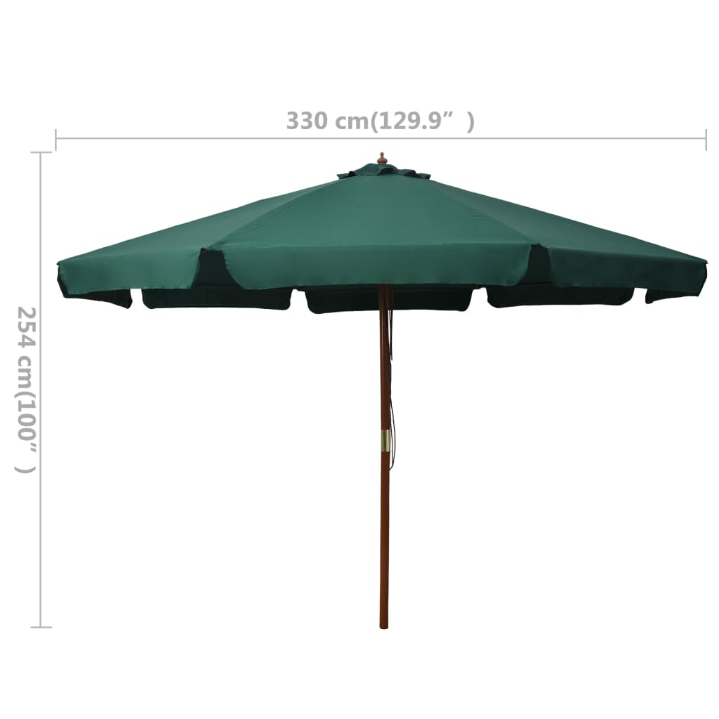 Garden Parasol with Wooden Pole 330 cm Green