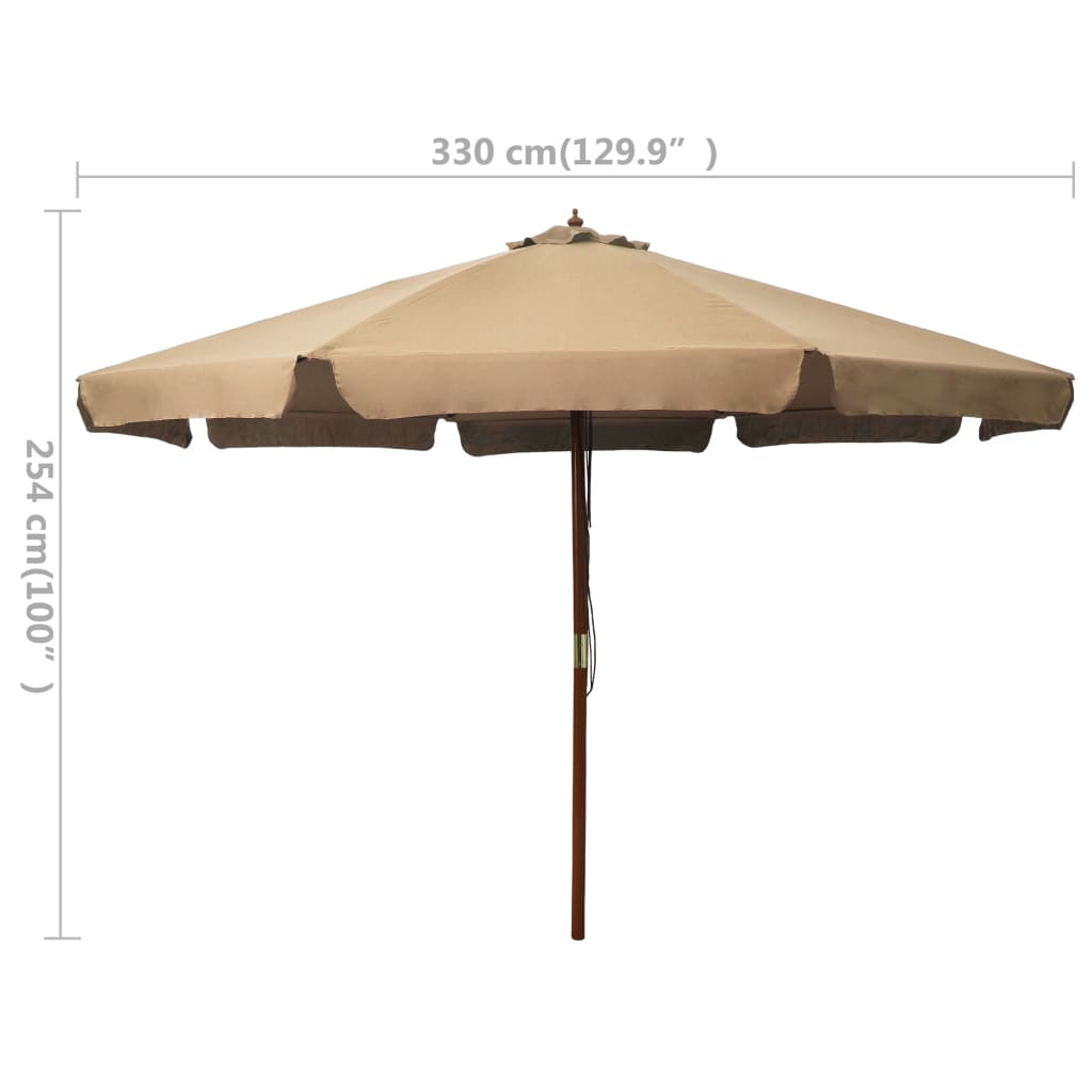 Garden Parasol with Wooden Pole 330 cm Taupe