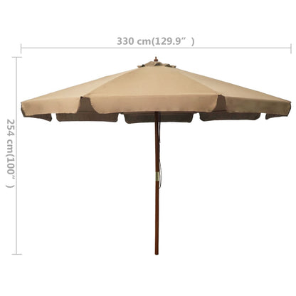 Garden Parasol with Wooden Pole 330 cm Taupe