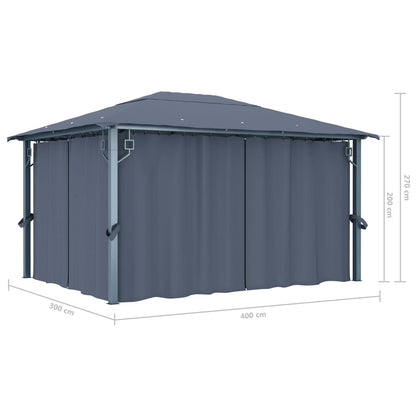 Gazebo with Curtain 400 x 300 cm Anthracite Aluminium