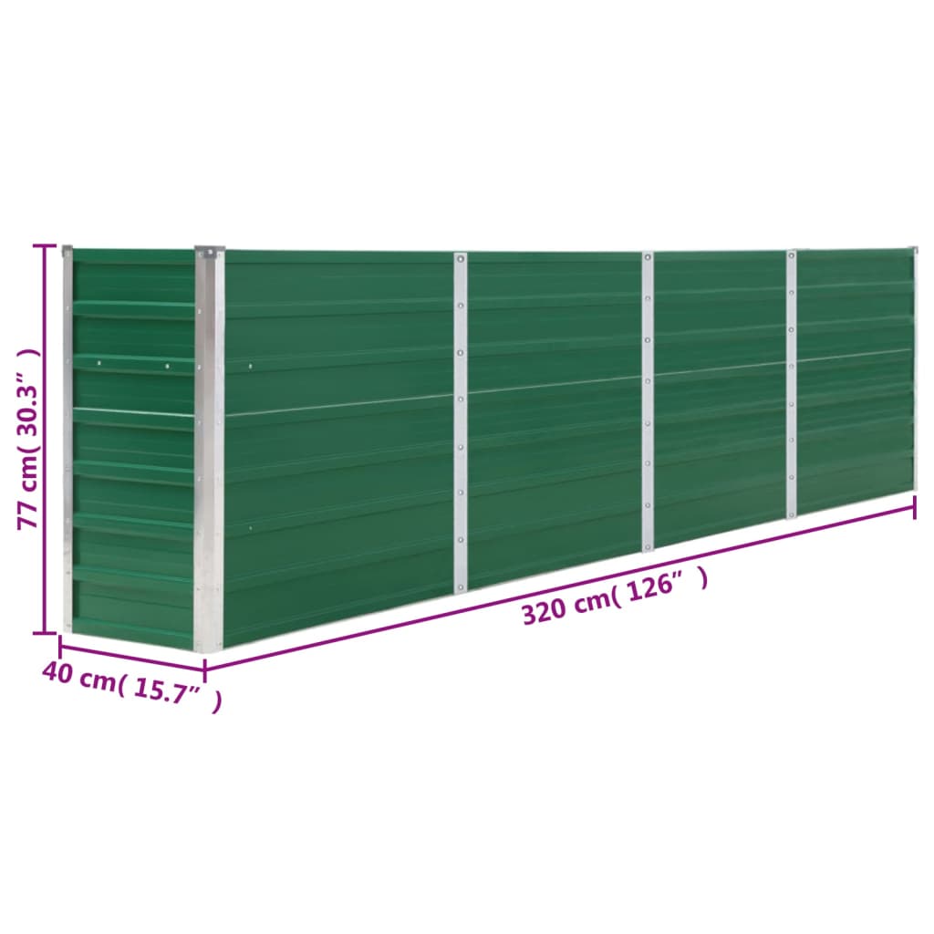 Raised Garden Bed 320x40x77 cm Galvanised Steel Green