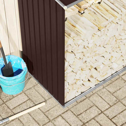 Garden Log Storage Shed Galvanised Steel 330x84x152 cm Brown