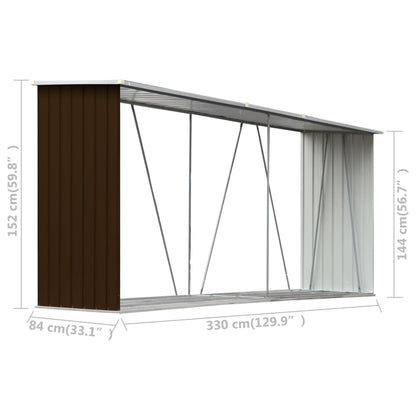 Garden Log Storage Shed Galvanised Steel 330x84x152 cm Brown