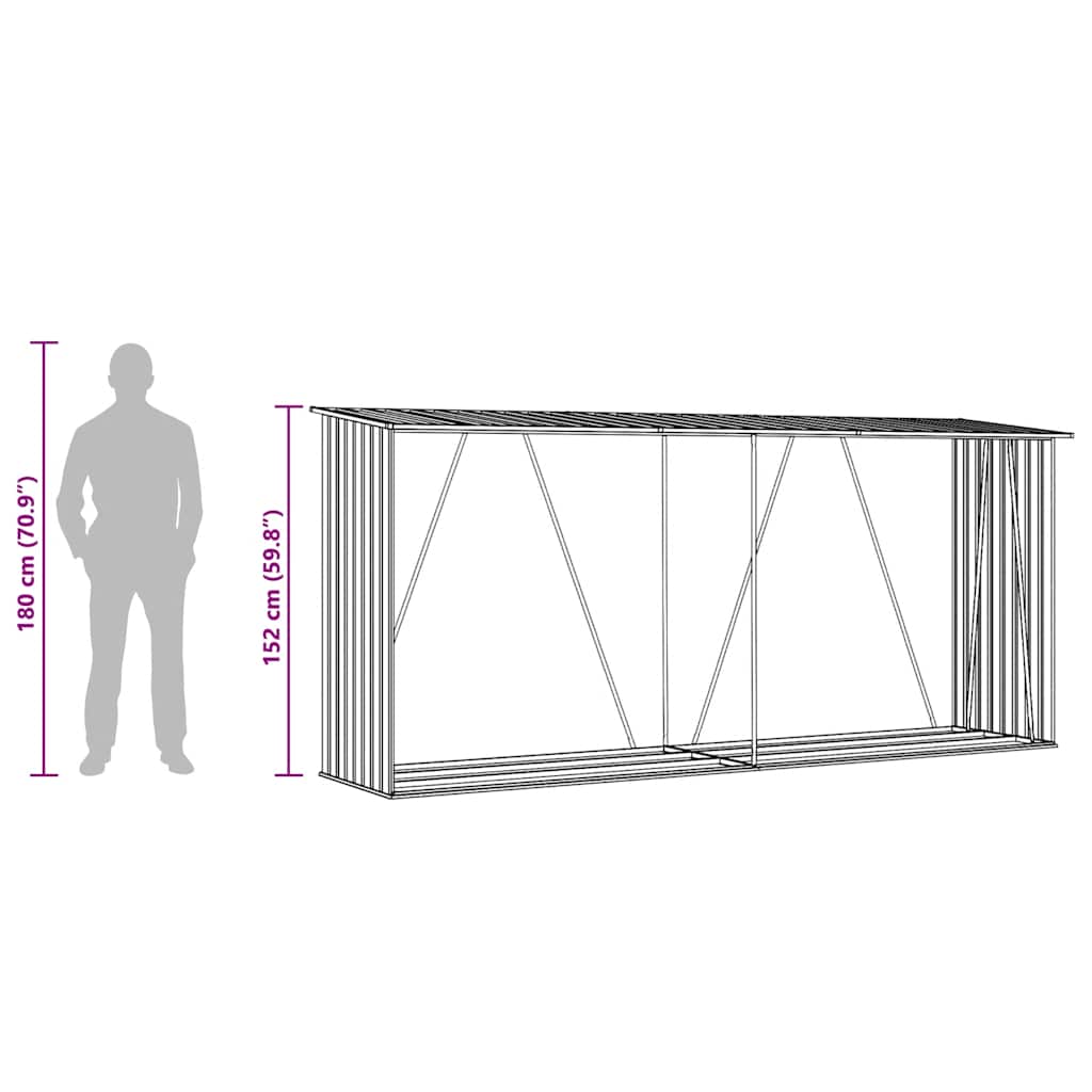 Garden Log Storage Shed Galvanised Steel 330x84x152 cm Brown