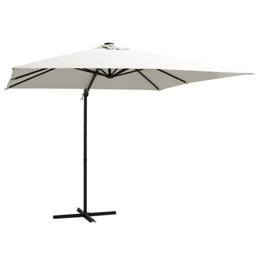 Cantilever Garden Parasol with LED lights and Steel Pole 250x250 cm Sand