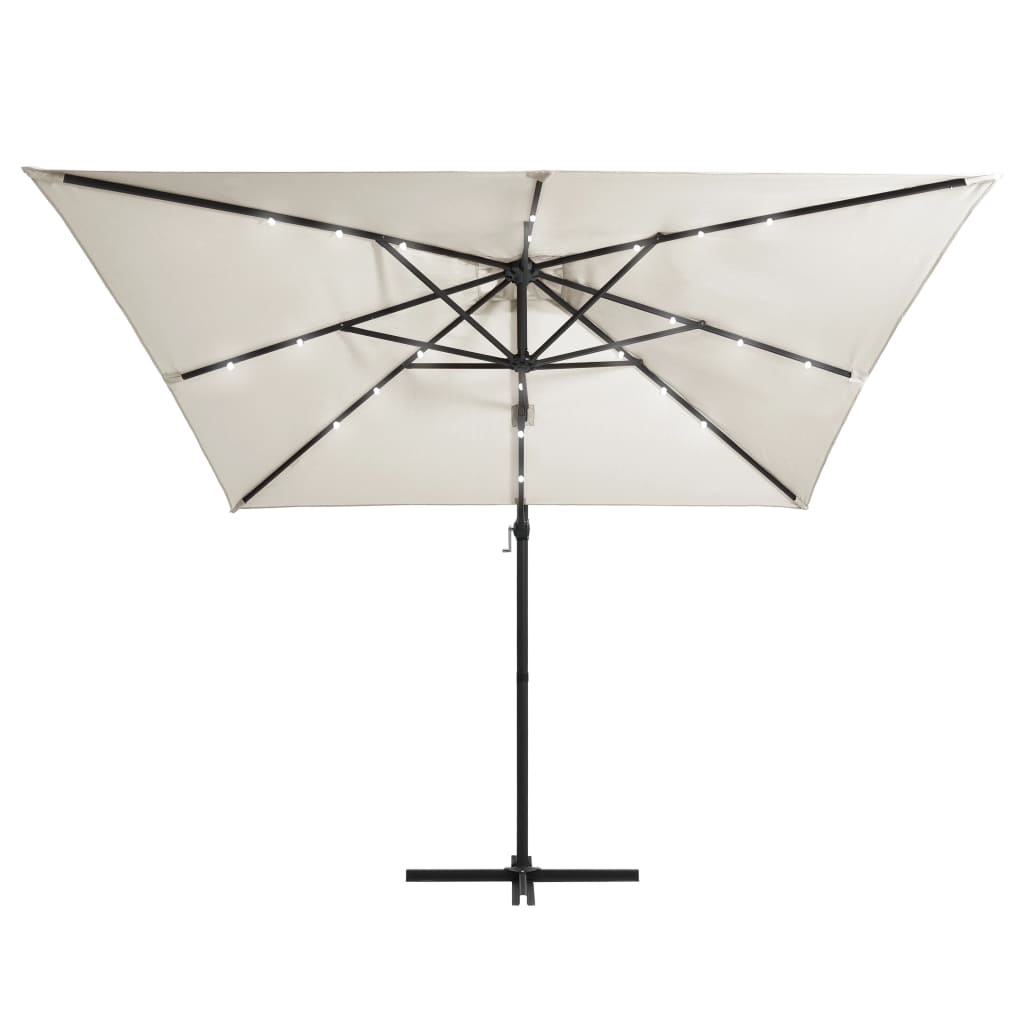 Cantilever Garden Parasol with LED lights and Steel Pole 250x250 cm Sand