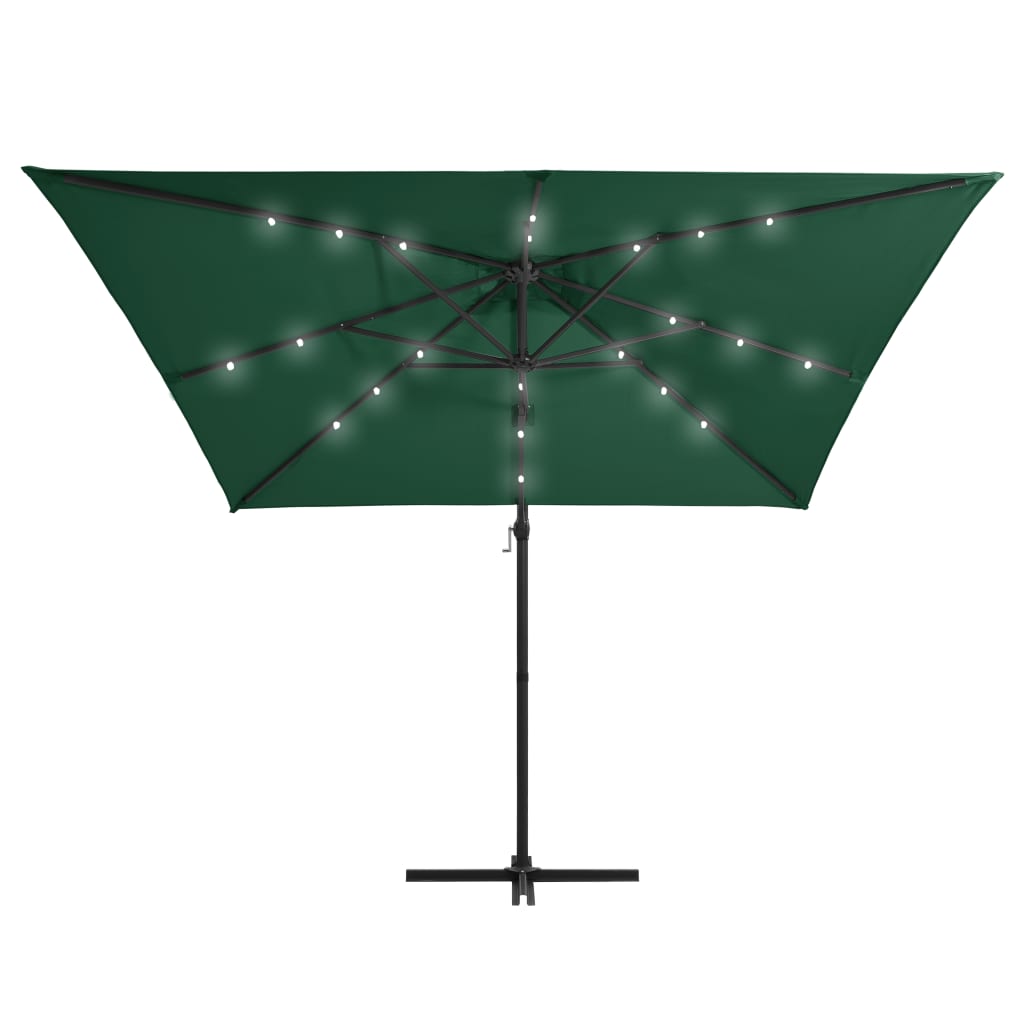 Cantilever Umbrella with LED lights and Steel Pole 250x250 cm Green