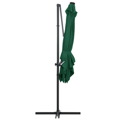 Cantilever Umbrella with LED lights and Steel Pole 250x250 cm Green