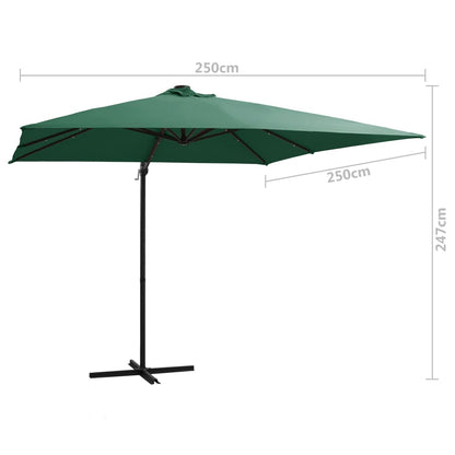 Cantilever Umbrella with LED lights and Steel Pole 250x250 cm Green