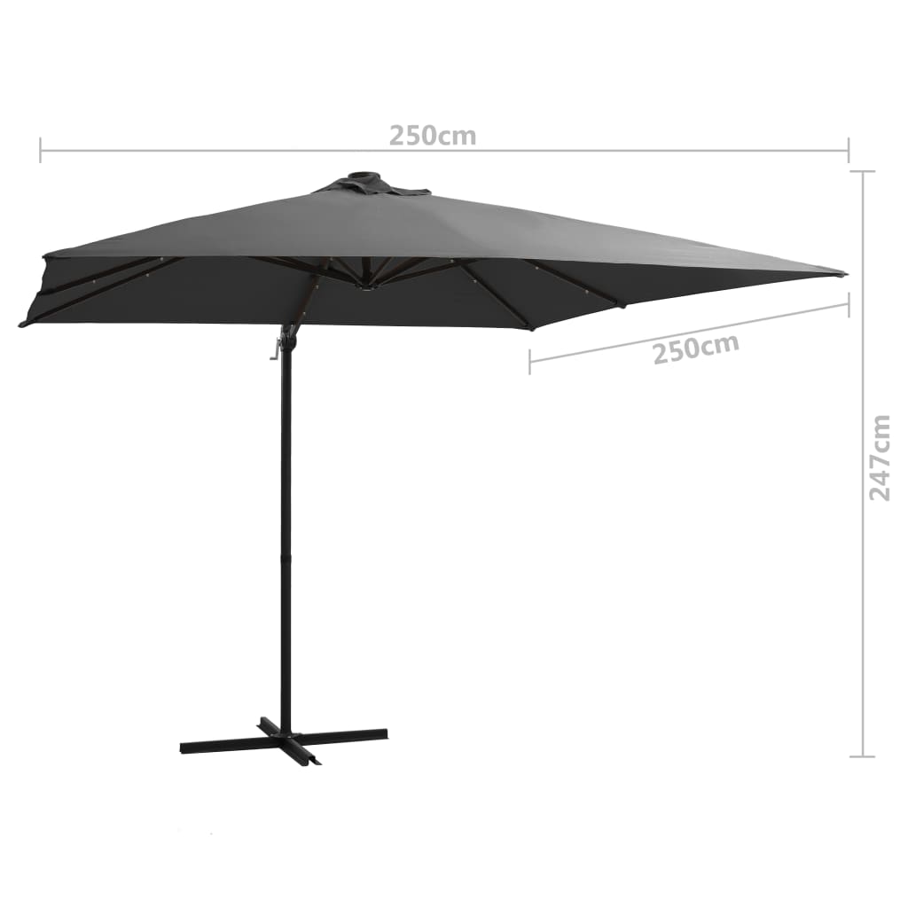 Cantilever Umbrella with LED lights and Steel Pole 250x250 cm Anthracite