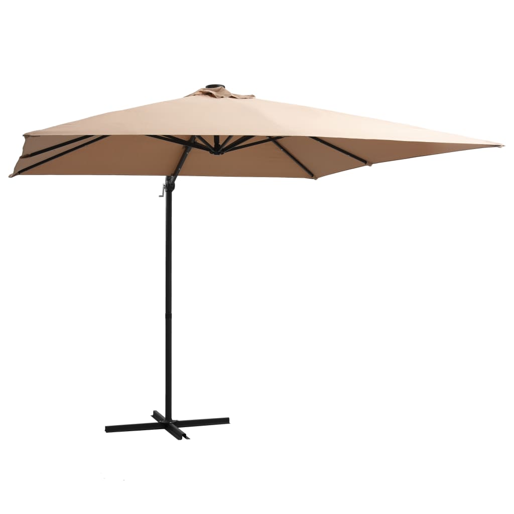 Cantilever Umbrella with LED lights and Steel Pole 250x250 cm Taupe