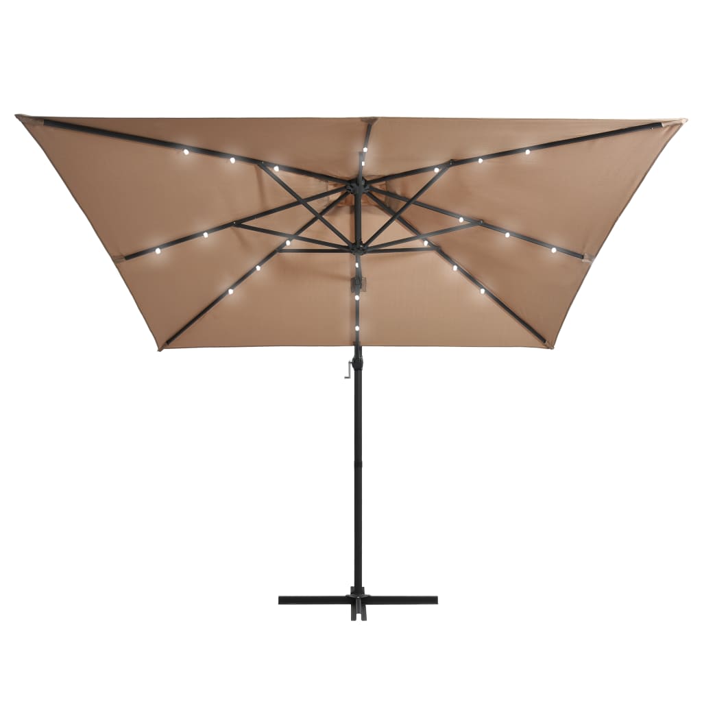 Cantilever Umbrella with LED lights and Steel Pole 250x250 cm Taupe