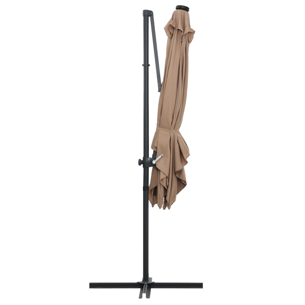 Cantilever Umbrella with LED lights and Steel Pole 250x250 cm Taupe