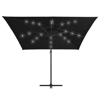 Cantilever Garden Parasol with LED lights and Steel Pole 250x250 cm Black