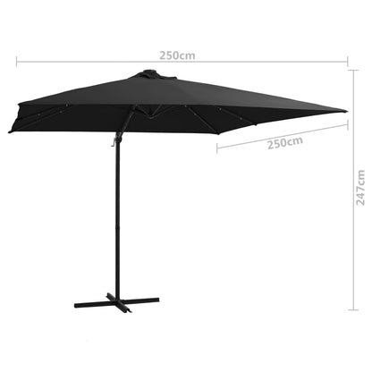 Cantilever Garden Parasol with LED lights and Steel Pole 250x250 cm Black