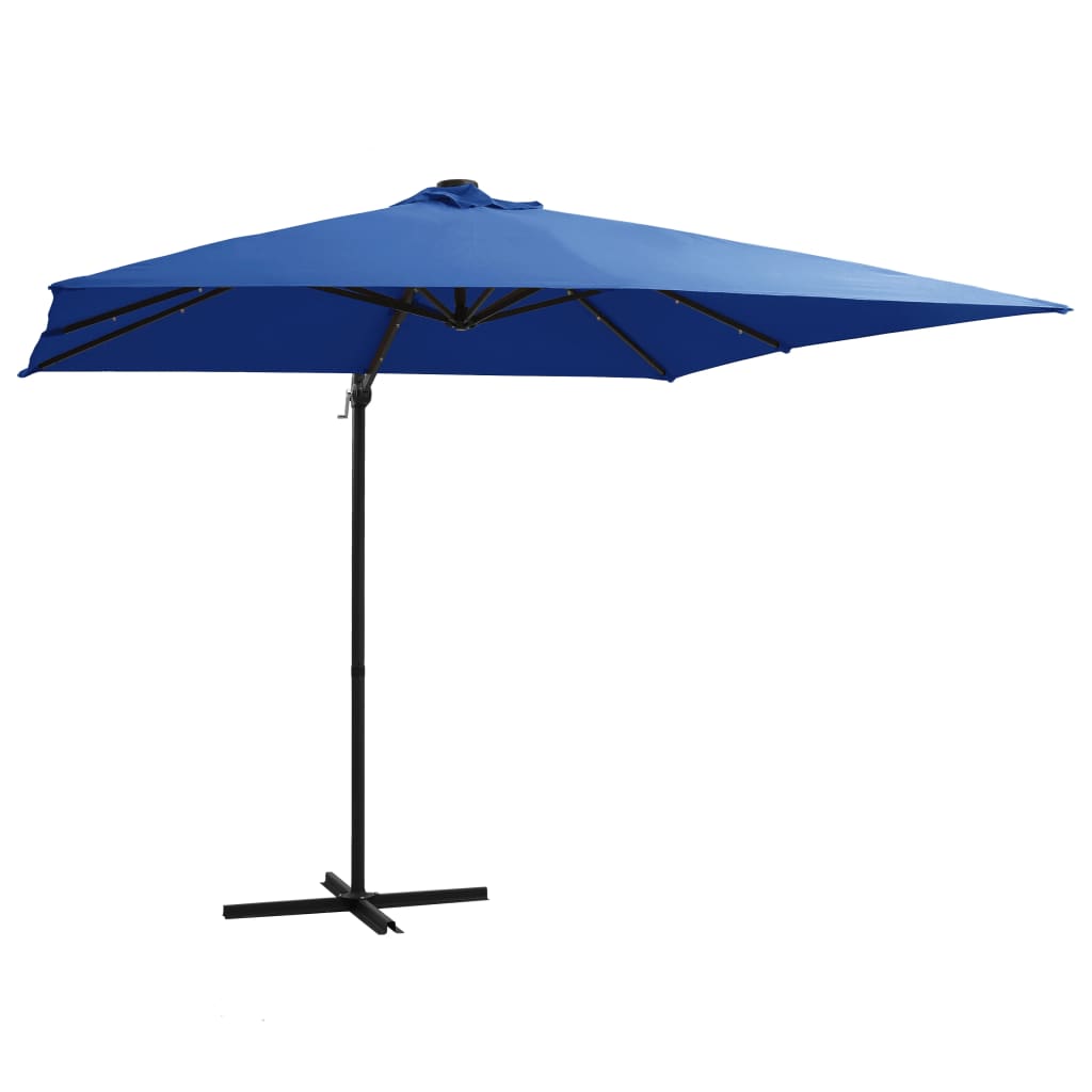 Cantilever Garden Parasol with LED lights and Steel Pole 250x250 cm Azure Blue