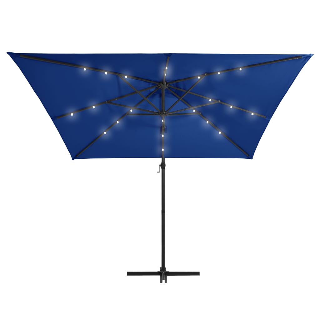 Cantilever Garden Parasol with LED lights and Steel Pole 250x250 cm Azure Blue