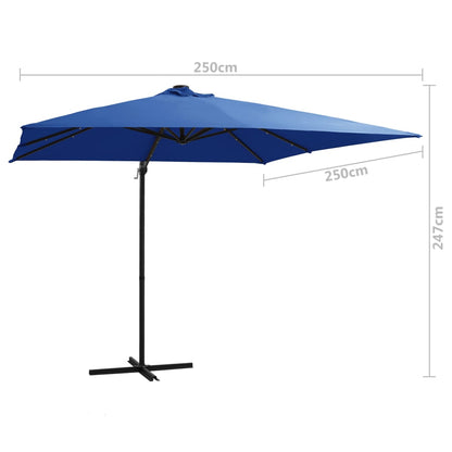 Cantilever Garden Parasol with LED lights and Steel Pole 250x250 cm Azure Blue