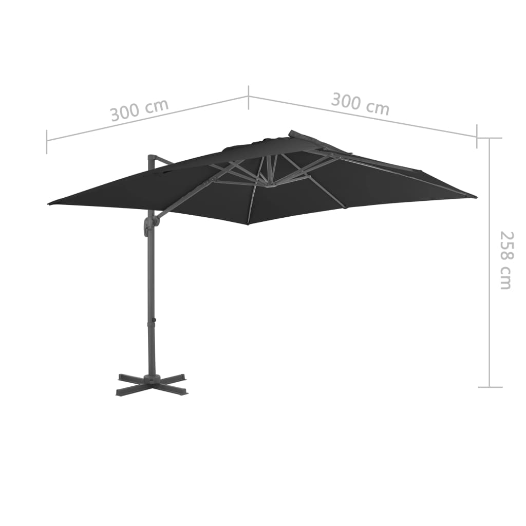 Cantilever Garden Parasol with Aluminium Pole 3x3 m Black