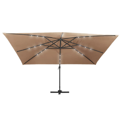 Cantilever Garden Parasol with LED Lights and Aluminium Pole 400x300 cm Taupe