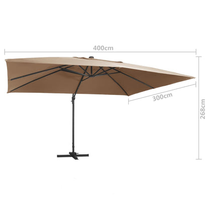 Cantilever Garden Parasol with LED Lights and Aluminium Pole 400x300 cm Taupe