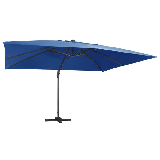 Cantilever Garden Parasol with LED Lights and Aluminium Pole 400x300 cm Azure blue