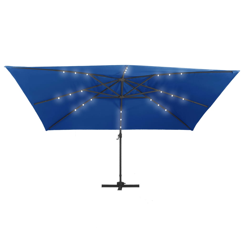 Cantilever Garden Parasol with LED Lights and Aluminium Pole 400x300 cm Azure blue