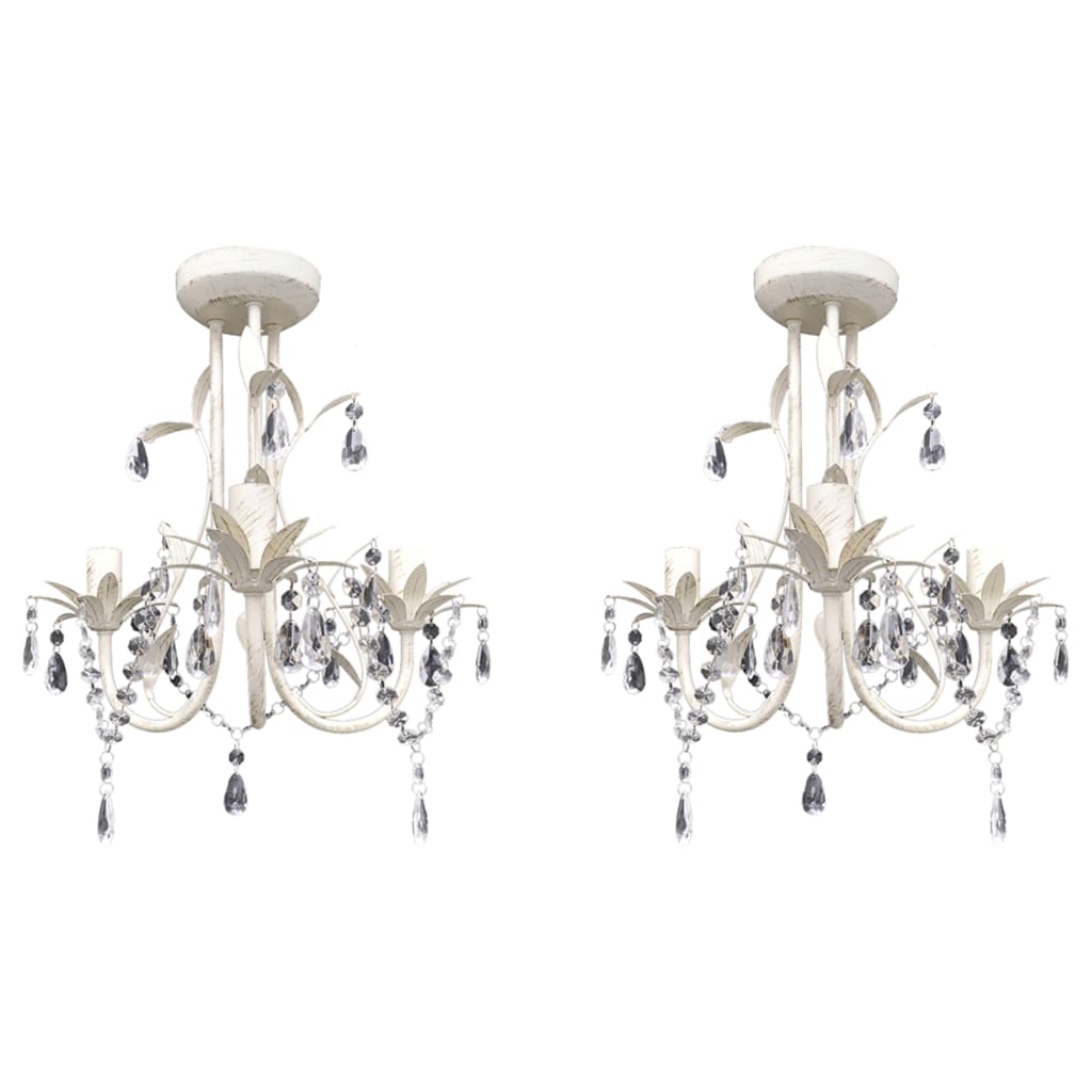 Crystal Pendant Ceiling Lamp Chandeliers 2 pcs Elegant White