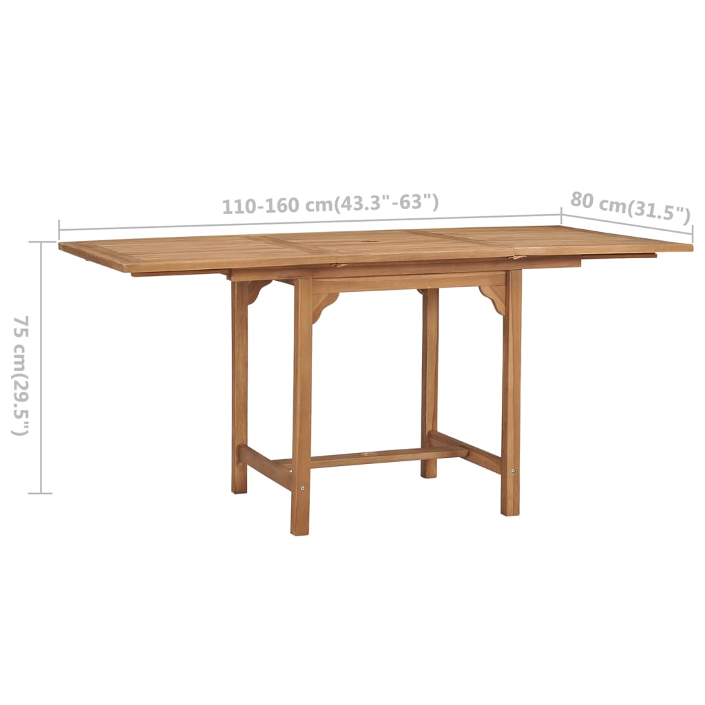 Extending Garden Table (110-160)x80x75cm Solid Teak Wood