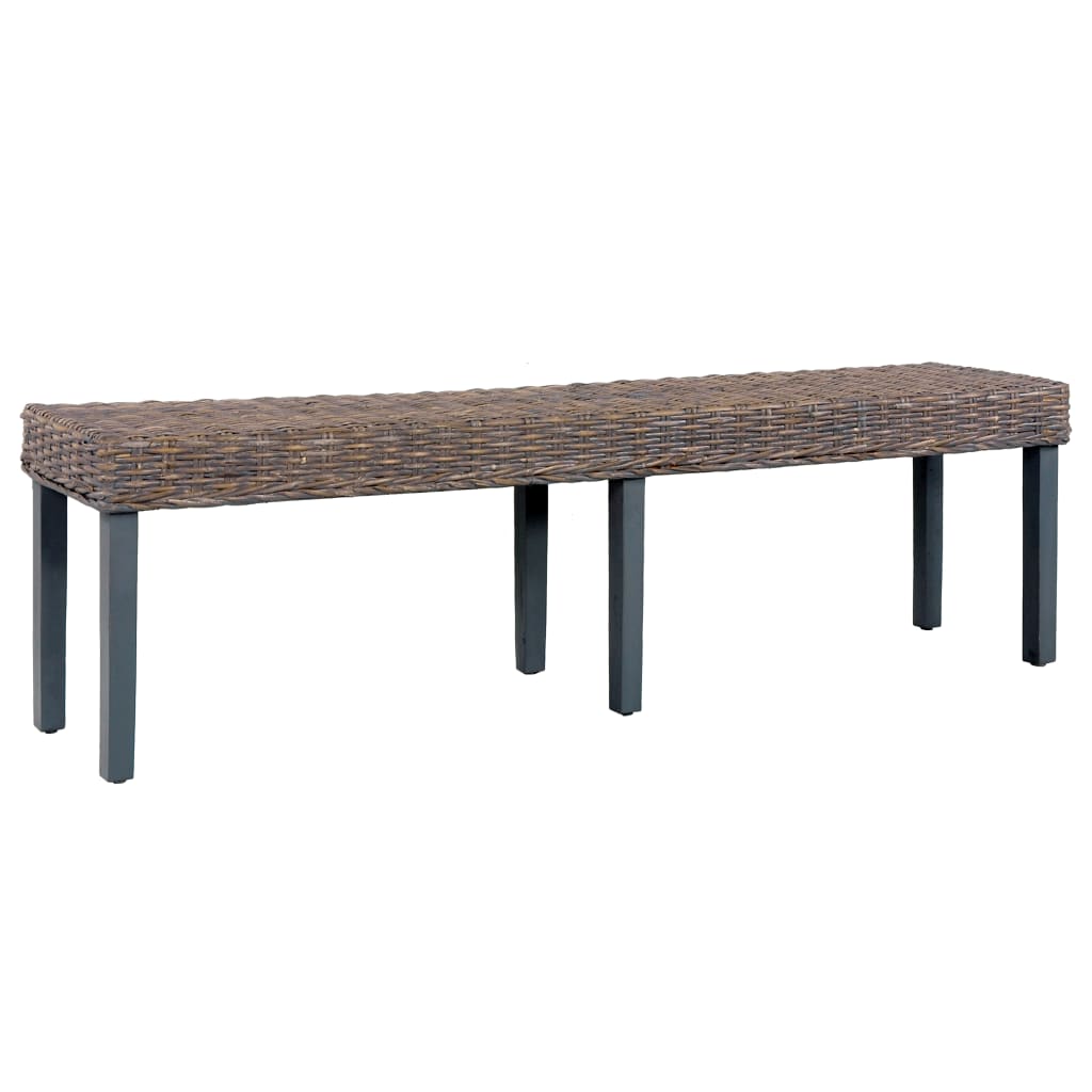 Bench 160 cm Grey Natural Kubu Rattan and Solid Mango Wood