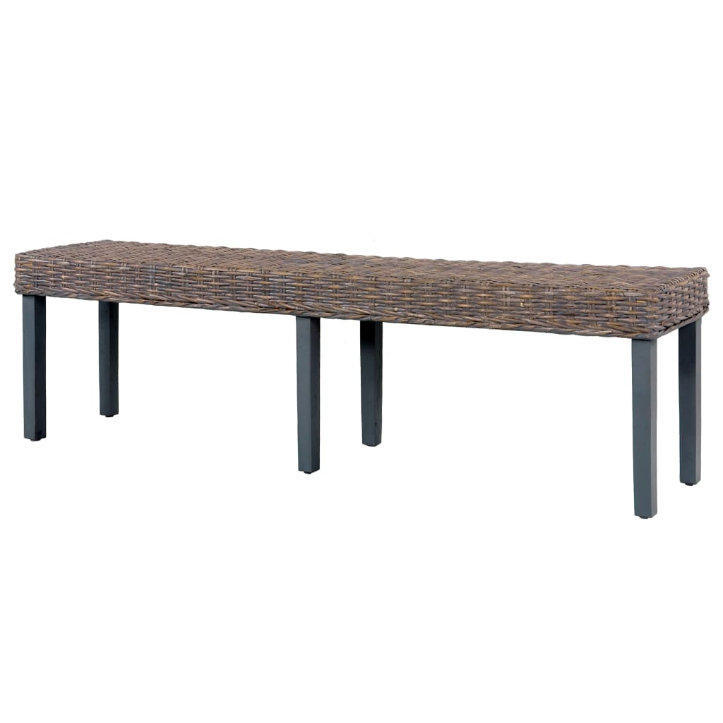 Bench 160 cm Grey Natural Kubu Rattan and Solid Mango Wood