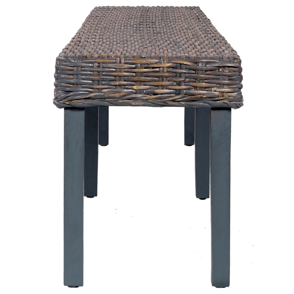 Bench 160 cm Grey Natural Kubu Rattan and Solid Mango Wood