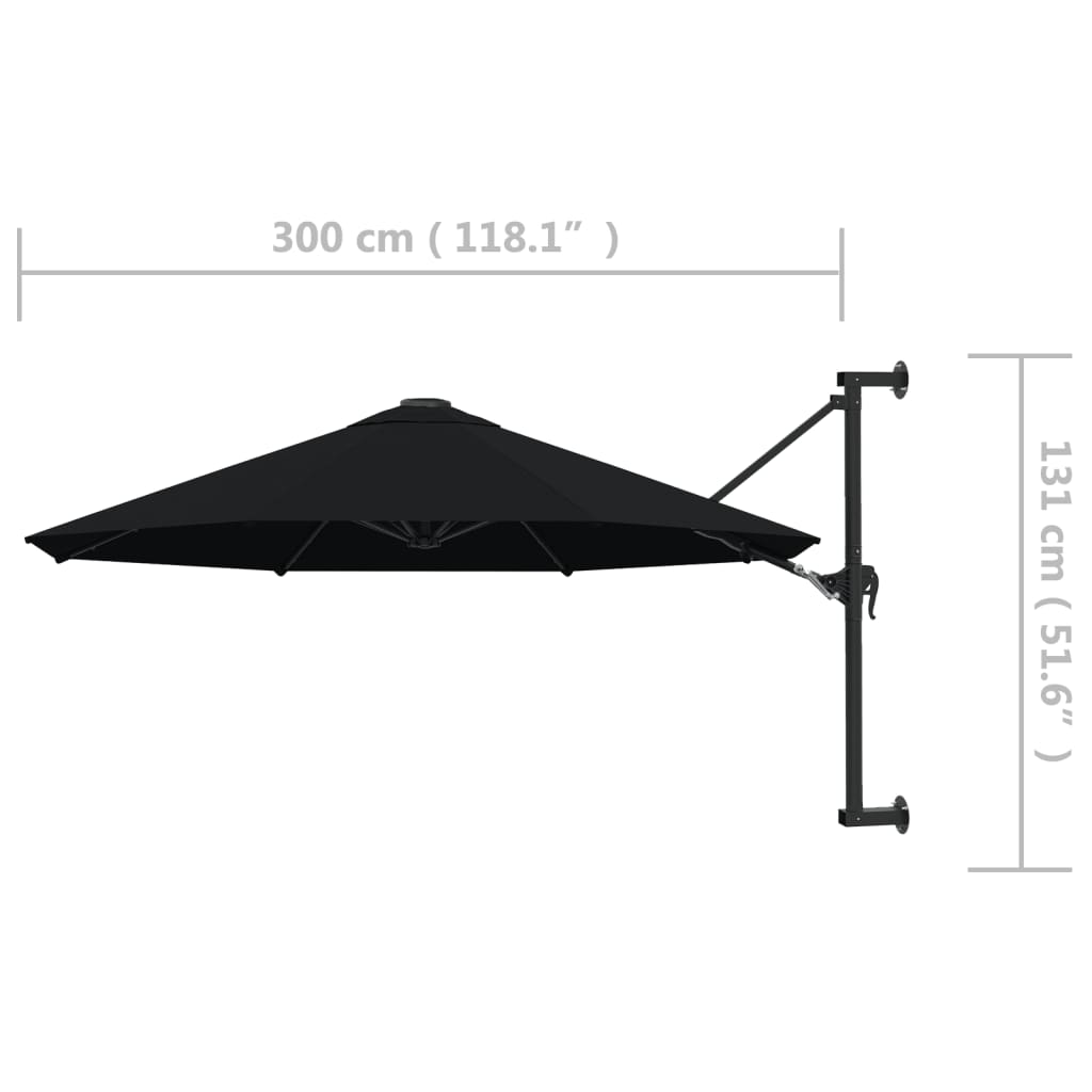 Wall-Mounted Parasol with Metal Pole 300 cm Black