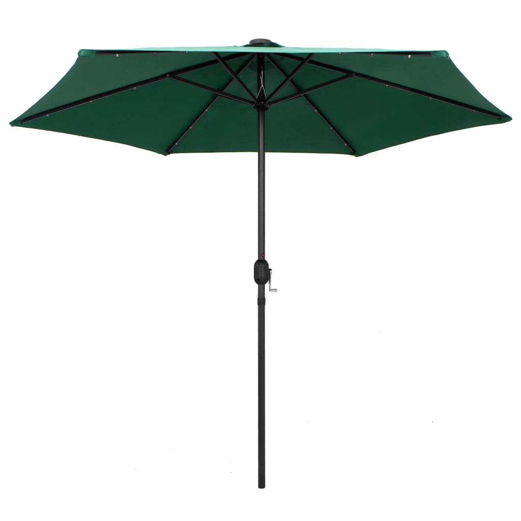 Garden Parasol with LED Lights and Aluminium Pole 270 cm Green