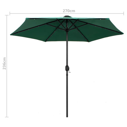 Garden Parasol with LED Lights and Aluminium Pole 270 cm Green