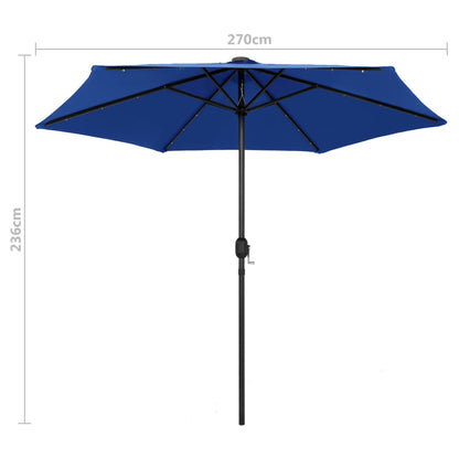 Garden Parasol with LED Lights and Aluminium Pole 270 cm Azure Blue