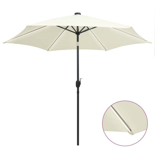 Garden Parasol with LED Lights and Aluminium Pole 300 cm Sand White