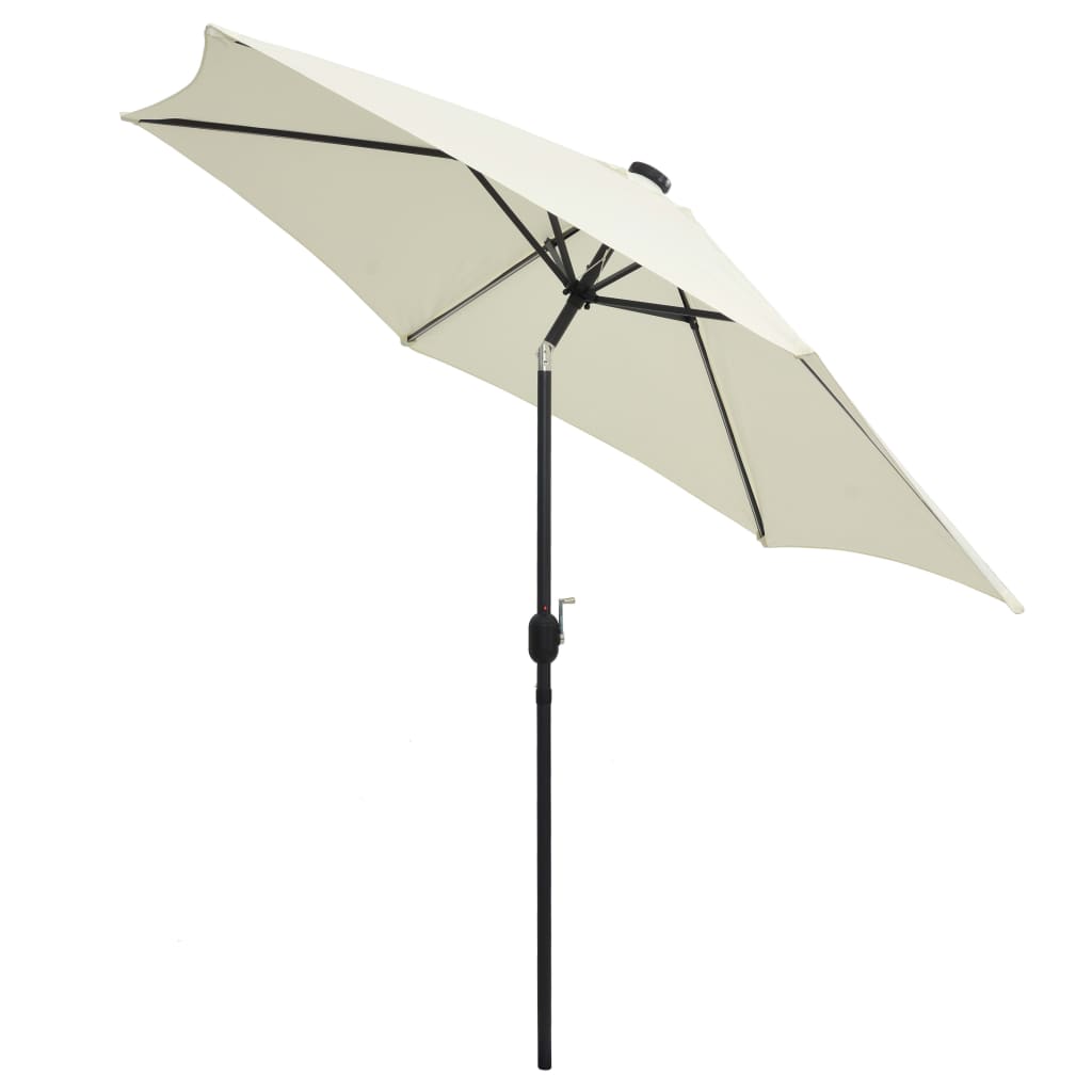 Garden Parasol with LED Lights and Aluminium Pole 300 cm Sand White