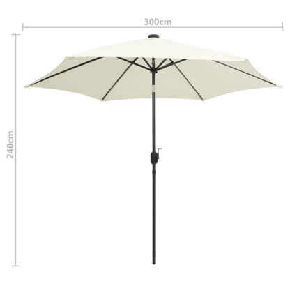 Garden Parasol with LED Lights and Aluminium Pole 300 cm Sand White