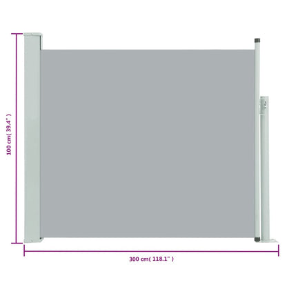 Patio Retractable Side Awning 100x300 cm Grey