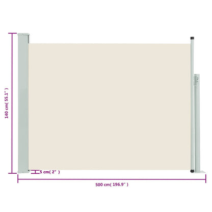 Patio Retractable Side Awning 140x500 cm Cream