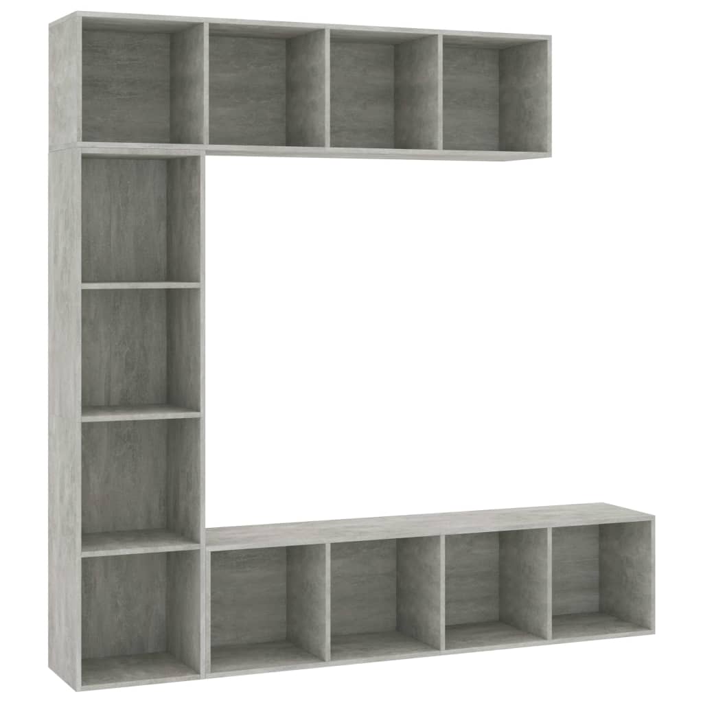 3 Piece Book/TV Cabinet Set Concrete Grey 180x30x180 cm