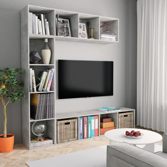 3 Piece Book/TV Cabinet Set Concrete Grey 180x30x180 cm